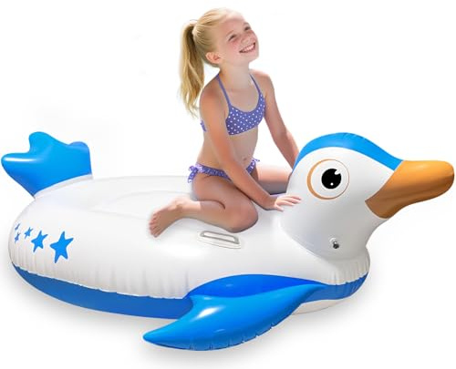 Aufblasbarer Pool Floats, Pool Floaties, Pinguin aufblasbarer Pool mit Halterungen, Fahrt auf mit schnellen Ventilen, groß, fahrbar, aufblasbar für Strandparty, Wasserpark (blau)