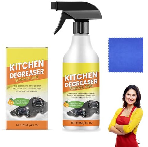 Nettoyant en mousse dégraissante pour cuisine, spray de nettoyage dégraissant résistant, sans danger pour la cuisine, 120 ml ou plans de travail, fours, casseroles et poêles (1)