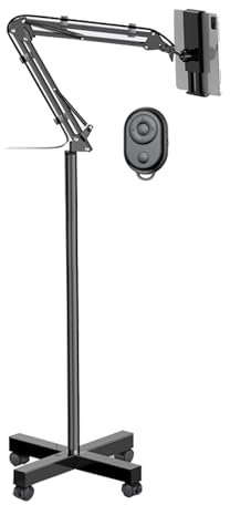 TRUNXUCL Ajustable Atril Tablet, Soporte Lector Electrónico con Mando para Pasar Páginas, Teléfono Stand con Ruedas