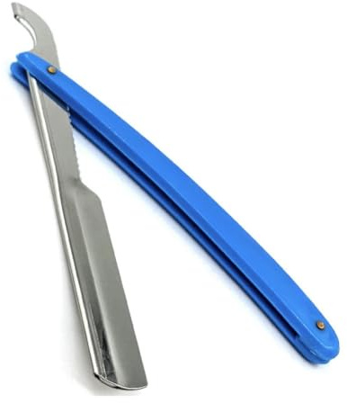 Professional Straight Razor Turkish Barber Style Black, White, Red, Blue and Yellow (5 Colours) by NM Beauty (Blue)