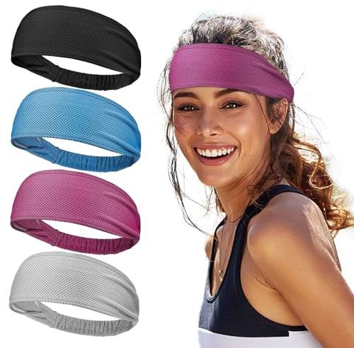 AuraFusion Stirnband Damen – 4er Set Kühlende Schweißbänder, Feuchtigkeitstransportierend & rutschfest, Perfekt für Yoga, Laufen, Fitness und Outdoor-Sport