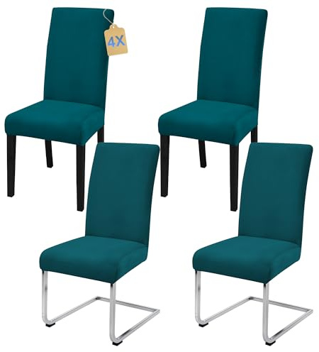 Copri sedia da pranzo universale elasticizzato (set di 4/6/8 pezzi con schienale) per soggiorno, cucina, ufficio, sala da pranzo, coprisedia per feste, lavabile e rimovibile. (4, Verde smeraldo)