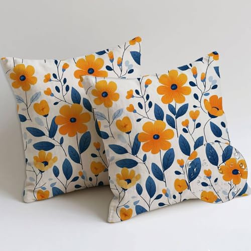 Orange Coussin Exterieur Impermeable 60x60 cm Lot de 2 Gros Impermeable Doux Housse Coussin Fleurs Coussins de Jardin avec Zip Cachée pour Terrasse Patio Balcon Chambre Décoration, Cadeau Femme C-108