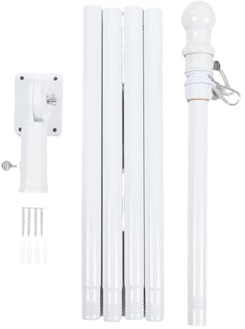 Yanmis Flaggstångssats, 6ft Metallflaggstänger Väggmonterad Anti-wrap Spinnflaggstång med Bas och 2 Flaggringar för Utomhushusets Veranda (Vit)