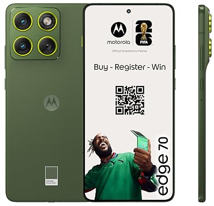 Motorola edge 70 PANTONE Bronze Green 6.67 1.5K Super HD display · 5.99 mm ultrathin design · 4800 mAh silicon-carbon battery · triple 50 MP AI camera · Snapdragon 7 Gen 4 with Co2 offset