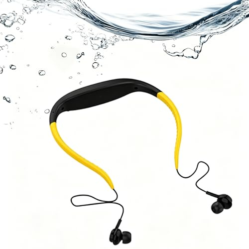 Longben Cuffie per nuoto, sport, Bluetooth, impermeabili, radio FM, lettore MP3, auricolari ultra leggeri (giallo)