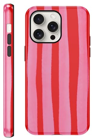 Coiwxmoi Cover per iPhone 15 Pro Max 6,7, Custodia con Aesthetic Righe Striped Disegni per Ragazze Donne, Sottile Silicone TPU + PC Antiurto Antigraffio Case per iPhone 15 Pro Max, Stripes Rosso Rosa