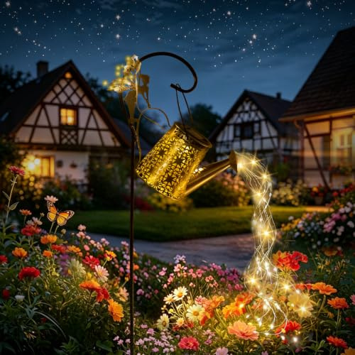 Cexovil Lampada Solare per Esterno con Paletto e Catena LED | IP65 a Prova d'Acqua, Decorazione da Giardino, Ideale per Giardino, Vialetto, Balcone, Terrazzo e Aiuola