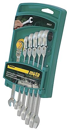 MOTA HERRAMIENTAS 39060 Llaves Combinadas Articuladas con Carraca, 6 Unidades Plateado, 17 Mm