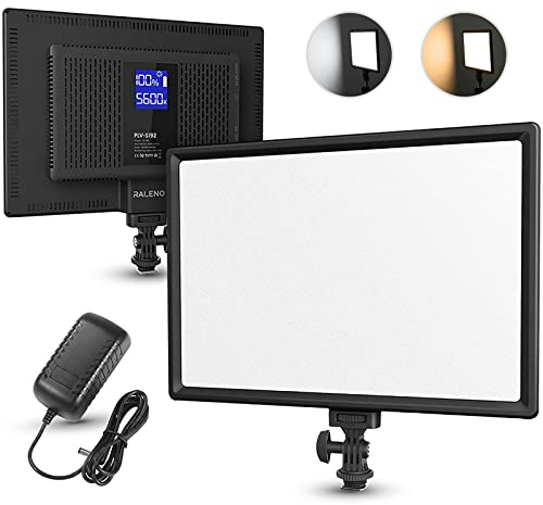 RALENO Lampe LED Vidéo, Lumière Photo Dimmable 3200-5600K CRI95+ avec Écran LCD et Batterie 8000mAh,Lumière vidéo pour Photographie en Bas Angle, Visioconférence, Streaming de Jeu et Youtube