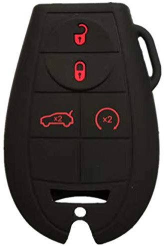 RUNZUIE Silicone Keyless Entry Remote Key Fob Cover Case Protector Fit for Jeep Grand Cherokee Commander Dodge Challenger Charger Durango Grand Caravan Journey Magnum 5 Buttons