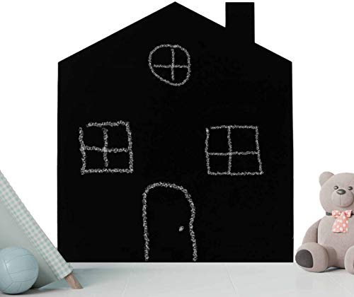 Pizarra negra infantil con forma de casa. 50 x 40 cm. Pizarra decorativa rígida de grosor 3 mm para escritura con tizas y con rotuladores de tiza liquida, ideal para habitación de niños.