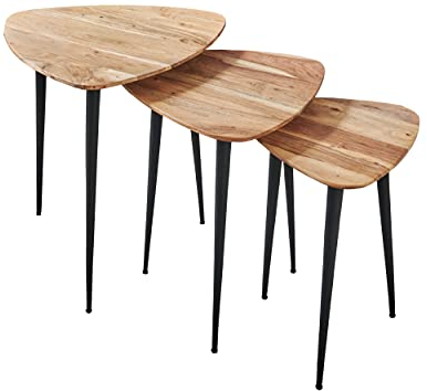 SAM 3er Set Beistelltisch ELSA, Akazienholz massiv & naturfarben, Couchtische mit schwarzem Metallgestell, Dreisatztische 40x40 cm, 50x50 cm & 60x60 cm, Unikate