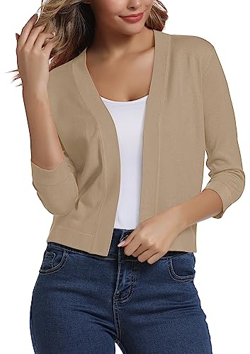 Urban CoCo Women's 3/4 Sleeve Cropped Cardigan Sweater Elegant Shrugs for Women (L, Apricot)
