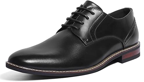 Mofri Men Leather Dress Shoes Formal Classic Lace Up Latex Insole Oxford Business Wedding Derby Shoe(Black Pu 10)