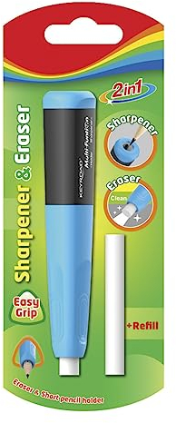 KEYROAD Ergonomischer Anspitzer Einzeln 2-in-1 mit Radiergummi / 1 Stück/Kunststoff/Klingen aus Stahl/von Bleistiften und Buntstiften/Blister - Mischfarben