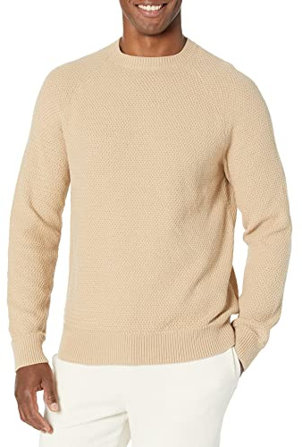 Amazon Essentials Sudadera de Cuello Redondo de Algodón Texturizado y Corte Extragrande Hombre, Bronceado, XS