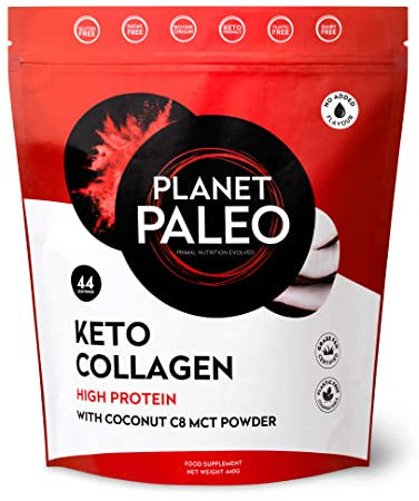 Planet Paleo Keto Collagen Powder (440g, 44 Servings) - Grass-Fed, High Protein, with MCT Powder - Low Carb, Creamer, Non-GMO, Halal - Fitness Recovery, Ketogenic Boost
