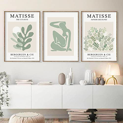 Conjunto De 3 Sage Green Matisse Woman Abstracto Mural Pintura De La Lona Nórdicas Posters And Prints Cuadros De Pared Para Sala De Estar Dormitorio Cocina Decoración-40 * 50Cm (Sin Marco)