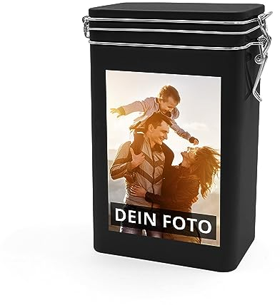 PhotoFancy® - Personalisierte Kaffeedose mit Foto bedrucken lassen - Vorratsdose für Kaffee mit eigenem Motiv gestalten - Farbe (Schwarz)