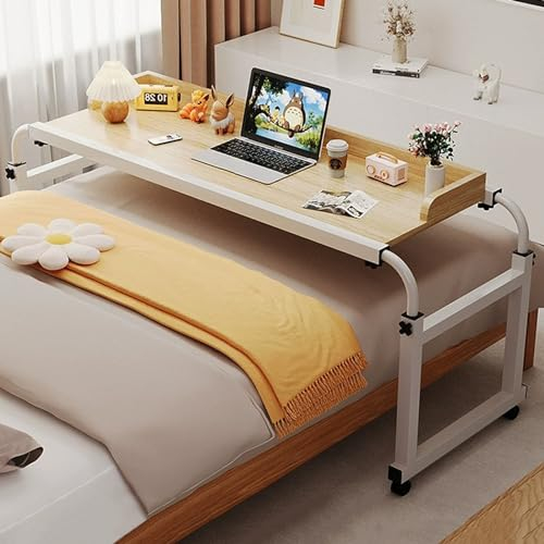 GXQFC Tavolo per Mobilità sopra Il Letto con Ruote, Tavolo Multifunzionale per Lavoro Tavolino da Letto Scrivania per Computer A Croce Regolabile in Altezza 65-95cm E Lunghezza 115-210cm(Color:Legno)
