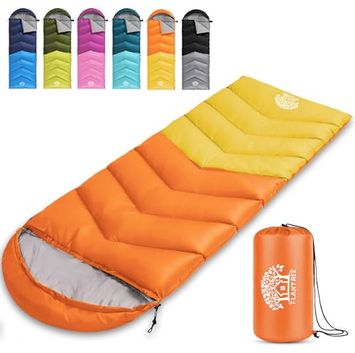 Flantree Schlafsack für 4 Jahreszeiten, für Erwachsene und Kinder, für Camping, Wandern, Ausflüge, warmes, kühles Wetter, leicht und wasserdicht, mit Kompressionssack, für Aktivitäten drinnen und