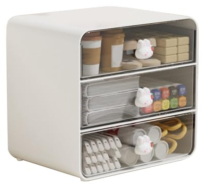 Organizer Per Trucchi con 3 Cassetti, Organizer Per Trucchi/scrivania, Organizer Per Cosmetici a 3 Cassetti, Scatola Porta Trucchi, Scaffale da Tavolo, Per Dormitorio degli Studenti, Casa(beige L)