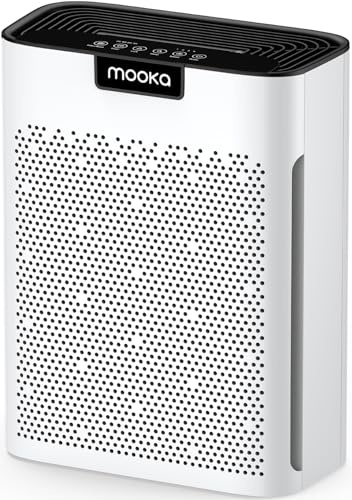Air Purifier for Home Bedroom Large Room 2200 Ft², MOOKA H13 HEPA Air Cleaner with Washable Pre-filter, Air Quality Monitor, Air Purifiers for Pets Hair Smoke Dust Pollen, Auto Mode, KJ190 White