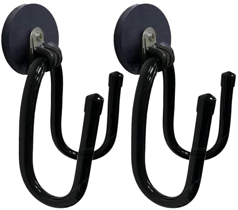 Confezione da 2 ganci magnetici da garage, resistenti, ganci magnetici per riporre attrezzi elettrici, rastrelli, corde, reti per skimmer per piscina, attrezzi da giardino, attrezzi da piscina e altre