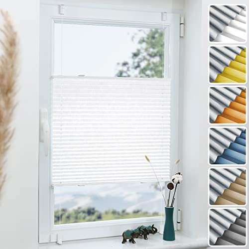 Grandekor Plissee ohne Bohren Verdunkelung Weiß 70x130cm(BxH), Klemmfix Verdunklungsplissee für Fenster Tür, Thermo Plissees Verdunklung Blickdicht für Schlafzimmer, Wohnzimmer, Büro