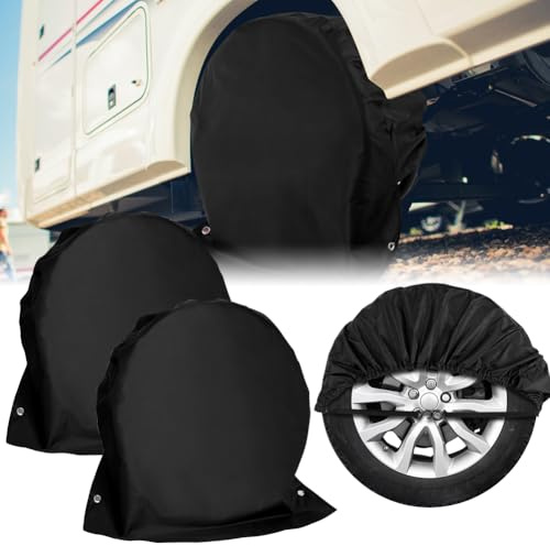 2 Stück Radabdeckung Wohnwagen, Radschutzhülle Reifenabdeckung Wohnmobil, Reifentasche Wasserdicht Schutzbezug für Wohnmobil Caravan Anhänger, 72.5 x 72.5cm Schwarz