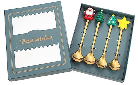 LABRIMP 1set Cucchiai Decorativi Di Natale Inossidabile Con Design Cartone Per Dessert e Tavola Natalizia Utensili Da Cucina Per Feste Di Natale