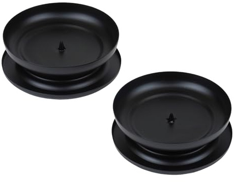 KRIPINC Vintage 2PCS Kerzenständer Schwarz mit 1cm Dorn, Durchmesser 10.5cm | Eisen Kerzenständer Stumpenkerzen, Kerzenhalter für Hochzeit, Dinnerparty, Taufe, Advent, Halloween & Weihnachten Dekoration