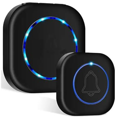 IndoTeam Wireless Doorbell | Plug-in Waterproof Battery Operated Door Bells | Wireless Cordless Doorbells | Doorbell Ring with 36 Unique Chime Tones – 1 Push Button, 1 Plug-in Receiver with LED Flash