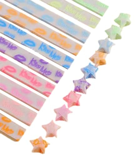 Tiras de papel de estrella, tiras de estrella de la suerte, tiras plegables, suministros de manualidades, papel plegable portátil con purpurina de estrella de la suerte para accesorios y decoraciones