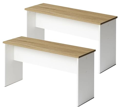LafeuR Sitzbänke für Esszimmertisch, 2er Set, Küchenbänke, Esstischbänke,90x30x45 cm，Holzbank,Schlafzimmer oder Küche,Eiche + Weiß