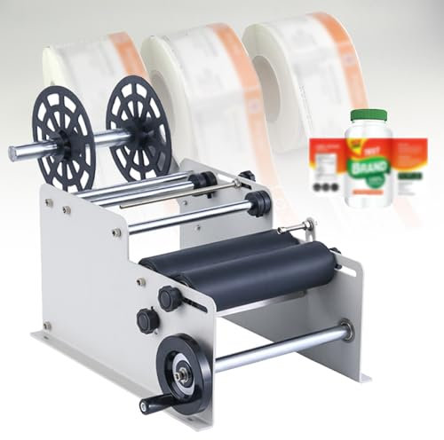DTEYSD Kleiner Desktop, Halbautomatisch, Handkurbel + Verstellbares Papierzufuhrfach + Gummirolle, Geeignet Für Runde Flaschen,Weiß