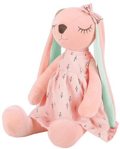 XIMEY Peluche lapin avec oreilles tombantes, 35 cm, pour bébé, fille, rose