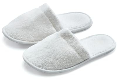 ESKYMODE Womens Cotton Bath Slippers, Terry Spa Slippers for Women White