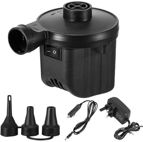GEOKILO Electric Air Pump, Portable Quick Fill Ac Inflator Deflator with 3 Nozzles, 240v Mains Electric Balloon Pump for Outdoor Camping Bed Mattress Inflatables Paddling Pool Beach Toys