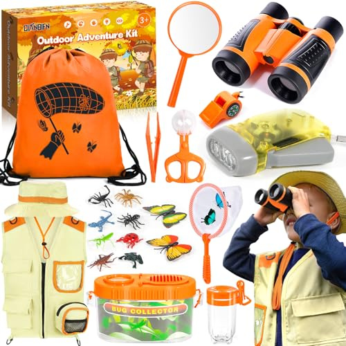 CIANBIFN 23 pezzi Set da esploratore per bambini,con Gilet,cappelli, binocolo,bussola,lente d'ingrandimento e altro,fantastico regalo per l'esplorazione della natura e l'avventura per i bambini