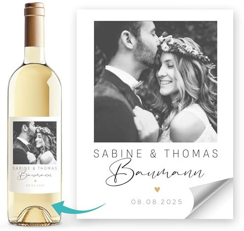 Weinetiketten personalisiert mit Foto Namen und Hochzeitsdatum Geschenk Braut Bräutigam SpecialMe® Weiss unisize