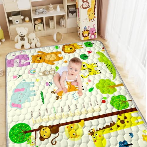 Aolso Tappeto Gioco Bambini,150x180cm Tappeto Neonato,Tappetone Neonato Pieghevole Morbido & Spessa,Perfetto per Bambini 1 2 3 Anni-Righello Animale