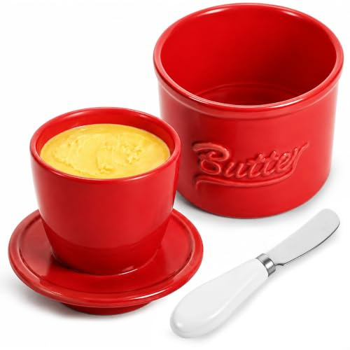 Chumix Mantequera Francesa con Enfriamiento por Agua – Cerámica Butter Keeper Crock con Tapa y Cuchillo de Mantequilla, Butter Dish que Mantiene la Mantequilla Siempre Fresca y Fácil de Untar