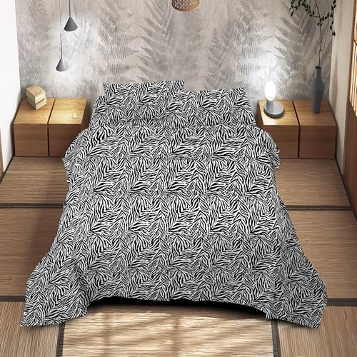 Completo Letto Matrimoniale No Stiro Set Lenzuola In Morbida Microfibra Anallergica Lenzuolo Sotto Con Angoli Elastici Fino 30 Cm, Lenzuolo Teso Sopra 2 Federe Prodotto Italiano - Dash (Zebra)