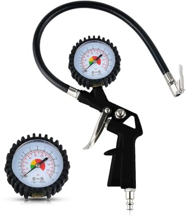 Inflador de neumáticos de aire comprimido 0-12 BAR/170 PSI, medidor de presión de aire verificador de presión de neumáticos medidor de presión de neumáticos para coche, motocicleta (Negro)
