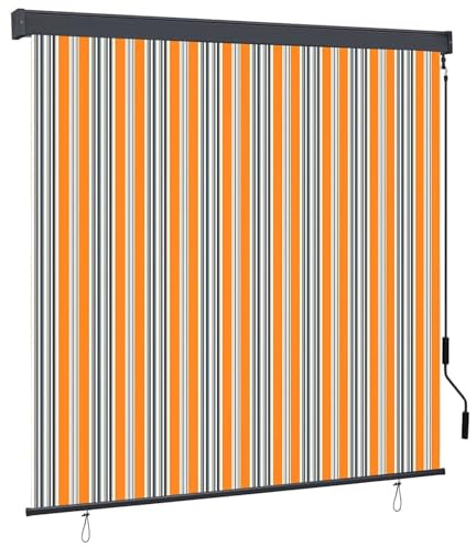Homgoday Tenda a Rullo Esterna Rigato Giallo e Blu 180 x 250 cm Tessuto
