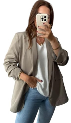 eyes Jackets Work Office Coats Cardigan Suit Formal Jacket Top Solid Color Collar Italian Ladies Blazer (Mocha, XXL (UK 16)