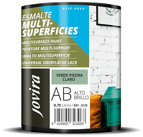 JOVIRA PINTURAS Esmalte Multisuperficies al Agua Alto Brillo. Decora y protege superficies de difícil adherencia. (750 Mililitros, Verde piedra claro) -T