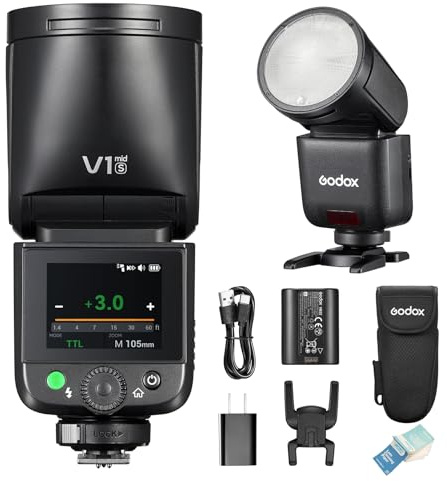 GODOX V1mid S V1midS TTL Flash Speedlite Testa Rotonda per Fotocamera Sony | 55Ws HSS 1/8000s Schermo Tattile Strobe Luce, Sistema X Wireless 2,4GHz, 1,7s Tempo di Riciclo, Batteria al Litio 2200mAh
